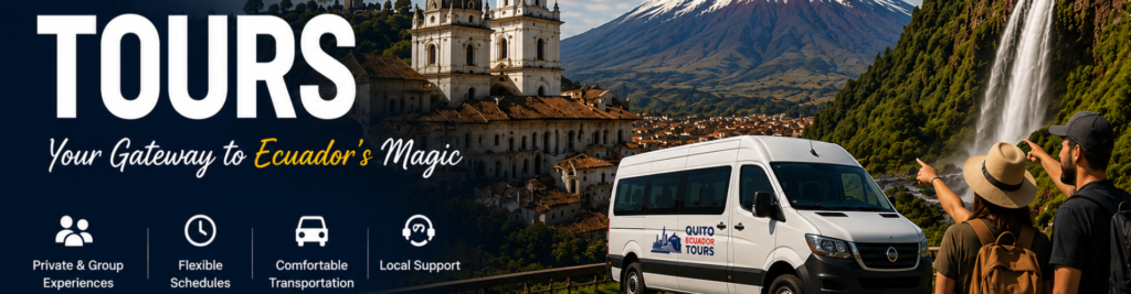 Tourists enjoying the Andes with a tour van.