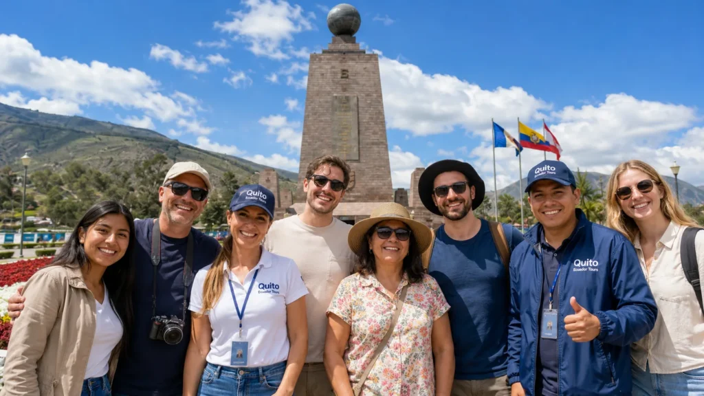 Tour group at Mitad del Mundo in Quito, Ecuador.